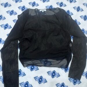 Black Sheer Crop Long Sleeve Top